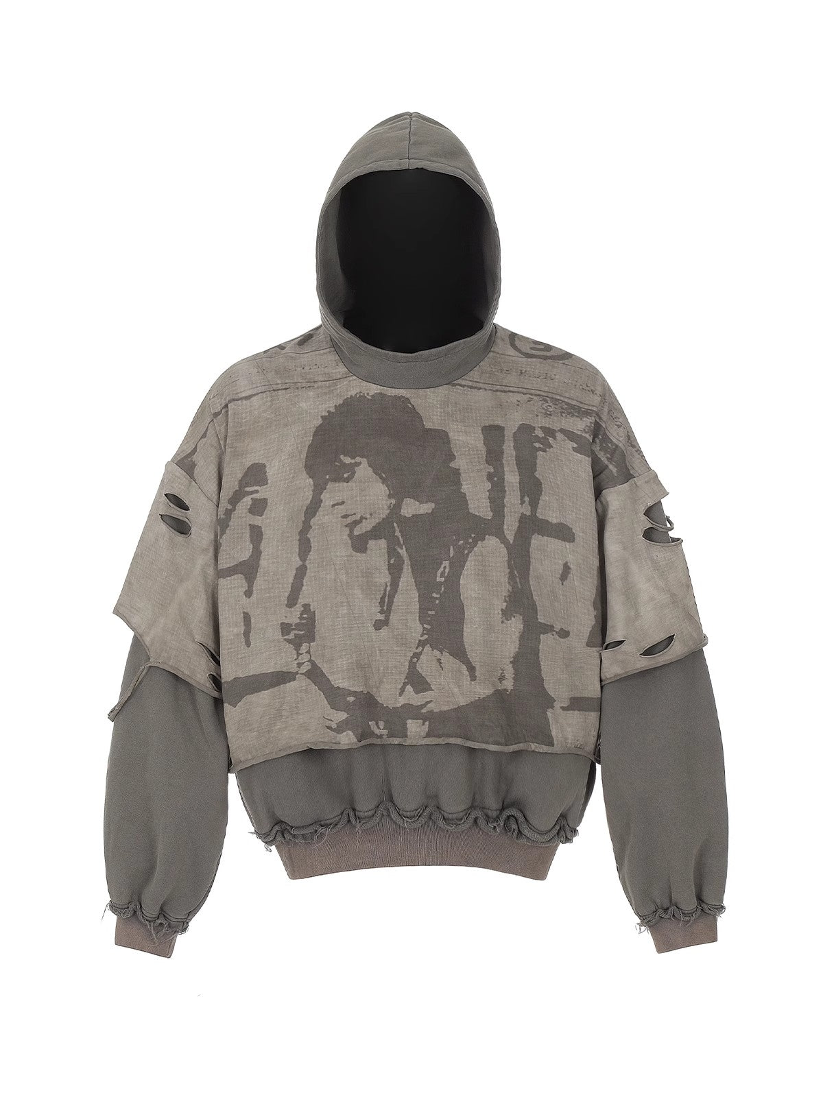 HAS2SONS vintage printed ripped fake two-piece pullover hoodie 014