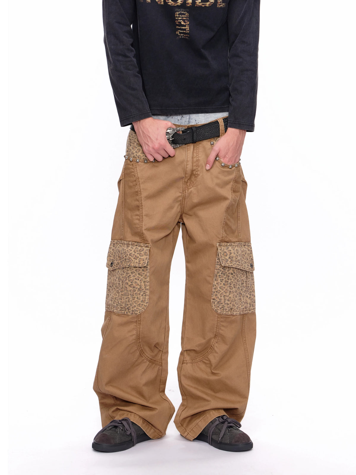 HAS2SONS 26FW Khaki Leopard Studded Barrel Pants 132