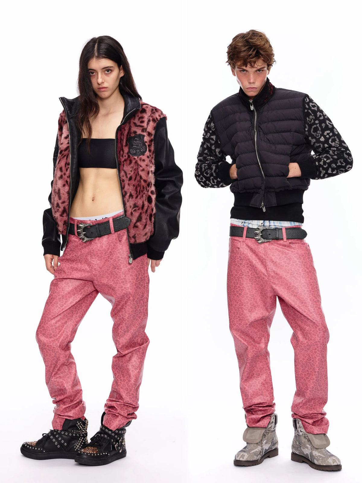 “Escape System” Pink Leopard Faux Leather Pants 136