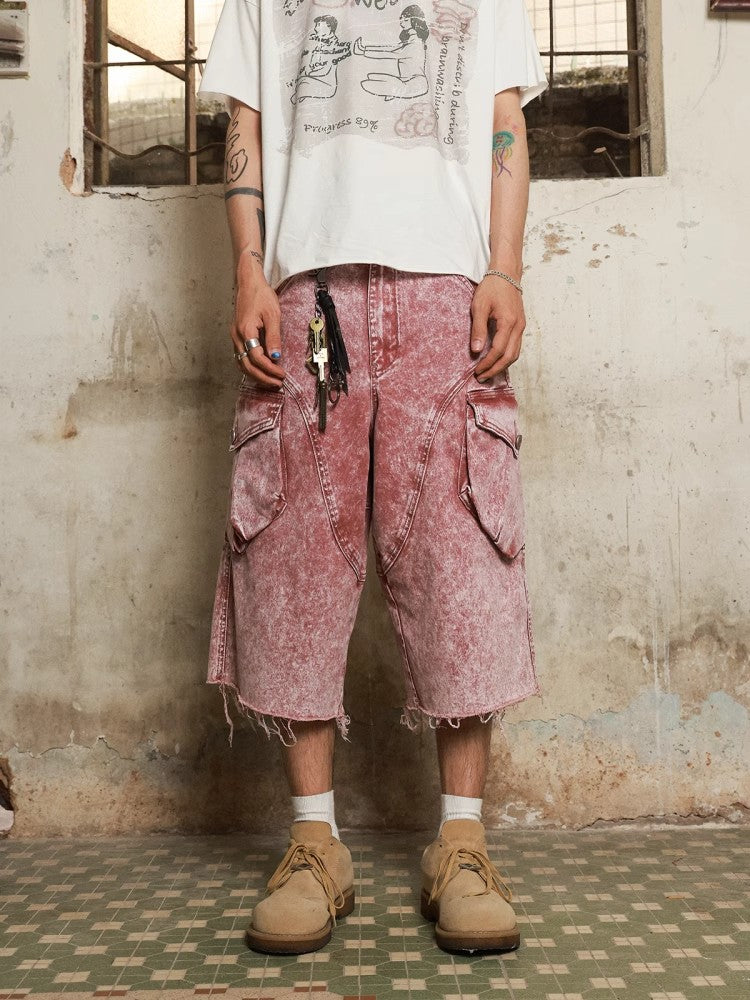 HAS2SONS twill fabric pink stir fried work pants seven quarter shorts 033