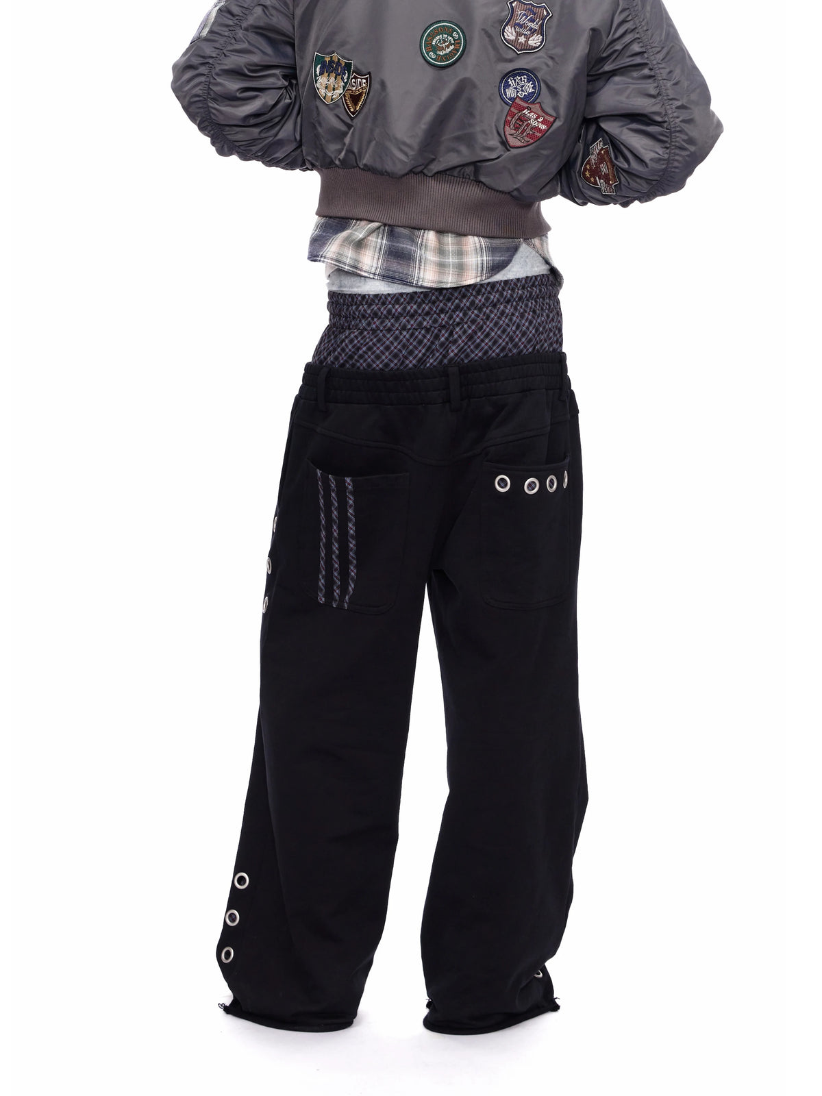 Dual-Waist Plaid Eyelet Sweatpants 113