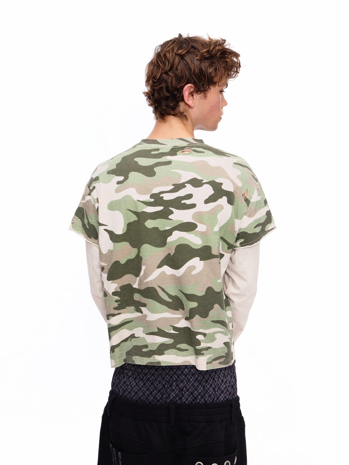 Camo Cuff Frayed Two-In-One Long Tee 114