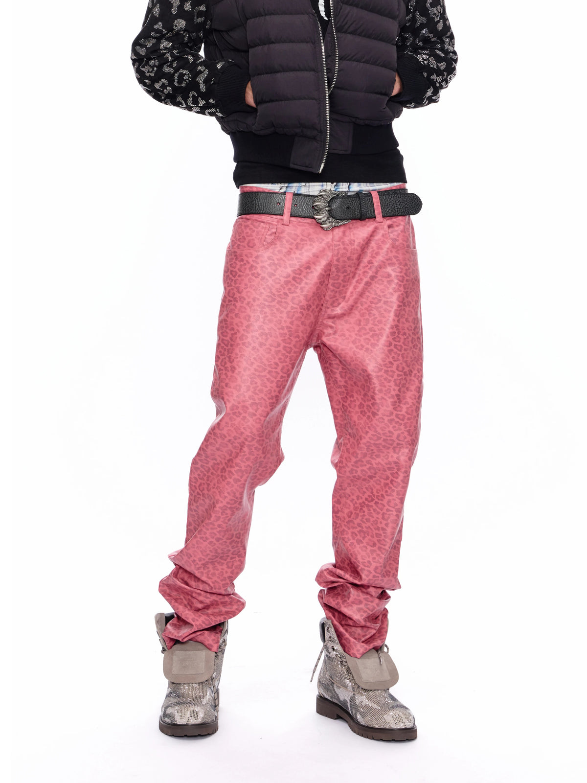 “Escape System” Pink Leopard Faux Leather Pants 136
