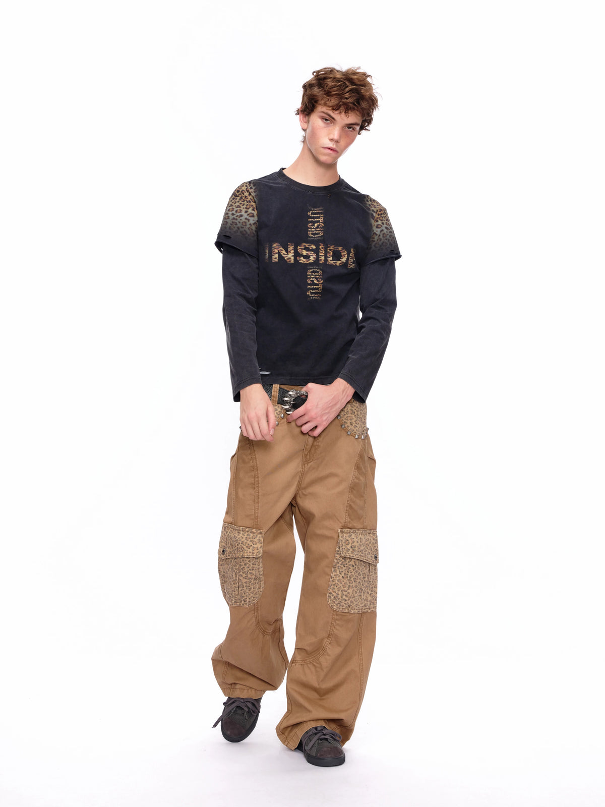 HAS2SONS 26FW Khaki Leopard Studded Barrel Pants 132