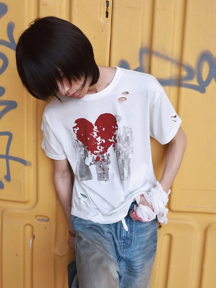 HAS2SONS cotton 40 count 140g handmade perforated short sleeved T-shirt 030