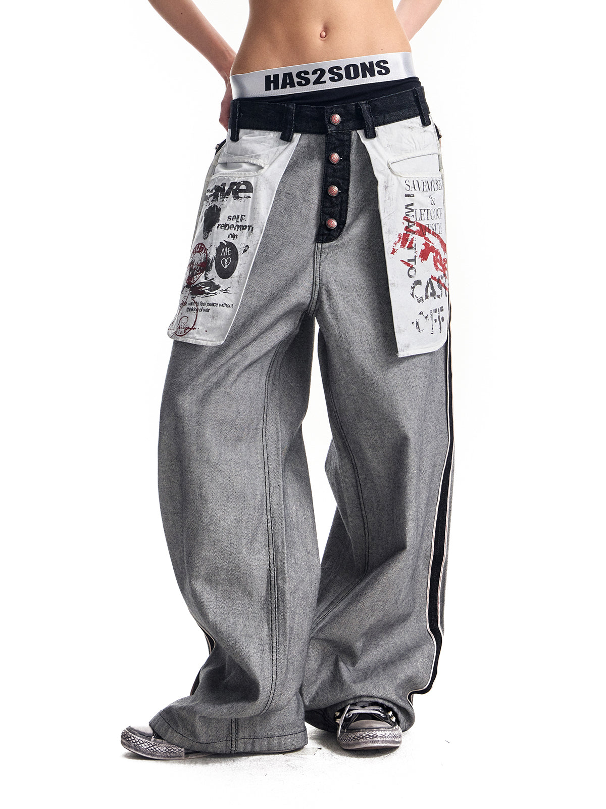 HAS2SONS original cow reverse wearing large pocket straight leg jeans 039