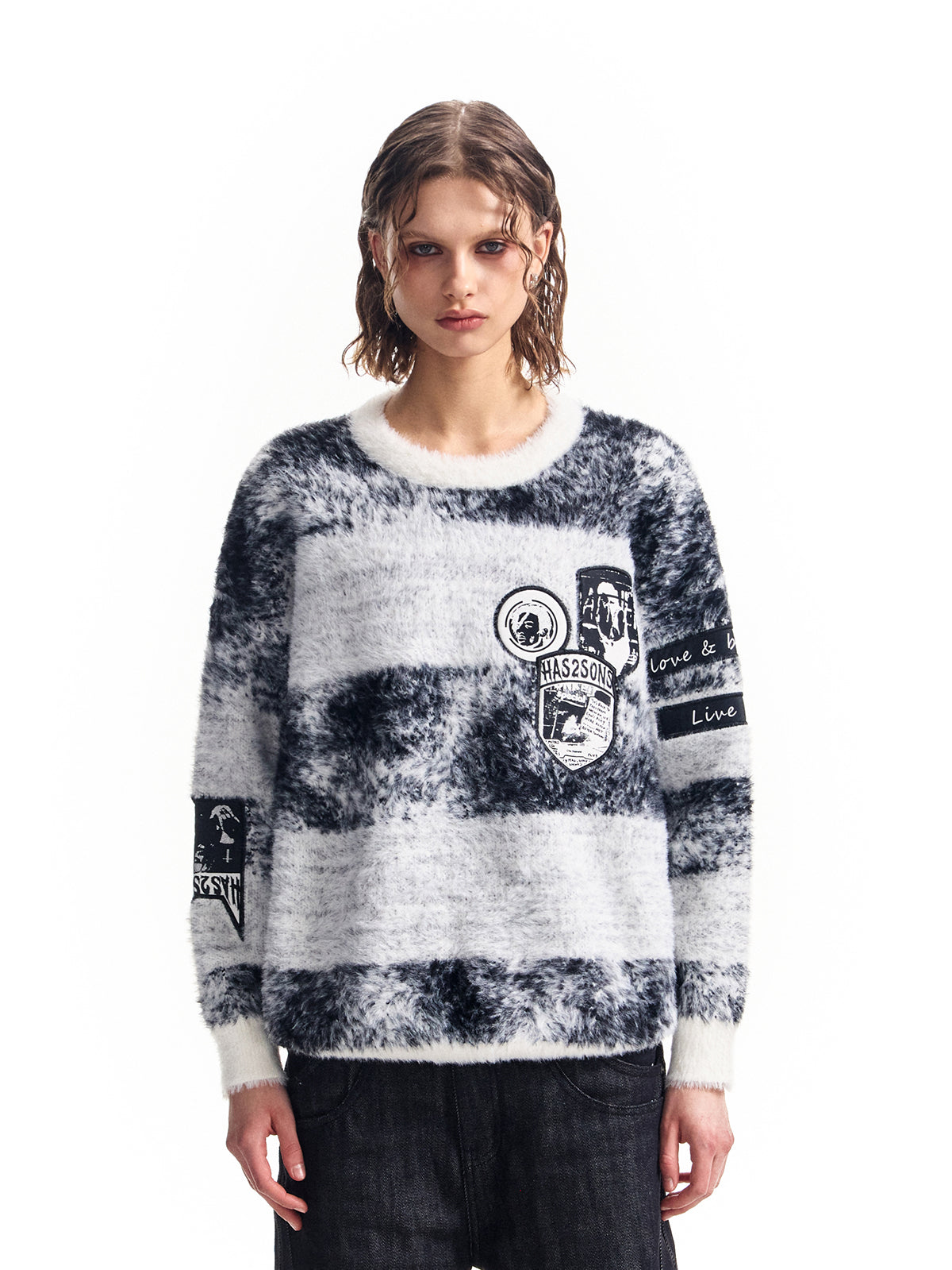 HAS2SONS mink wool sweater with striped jacquard and velvet knit sweater 022