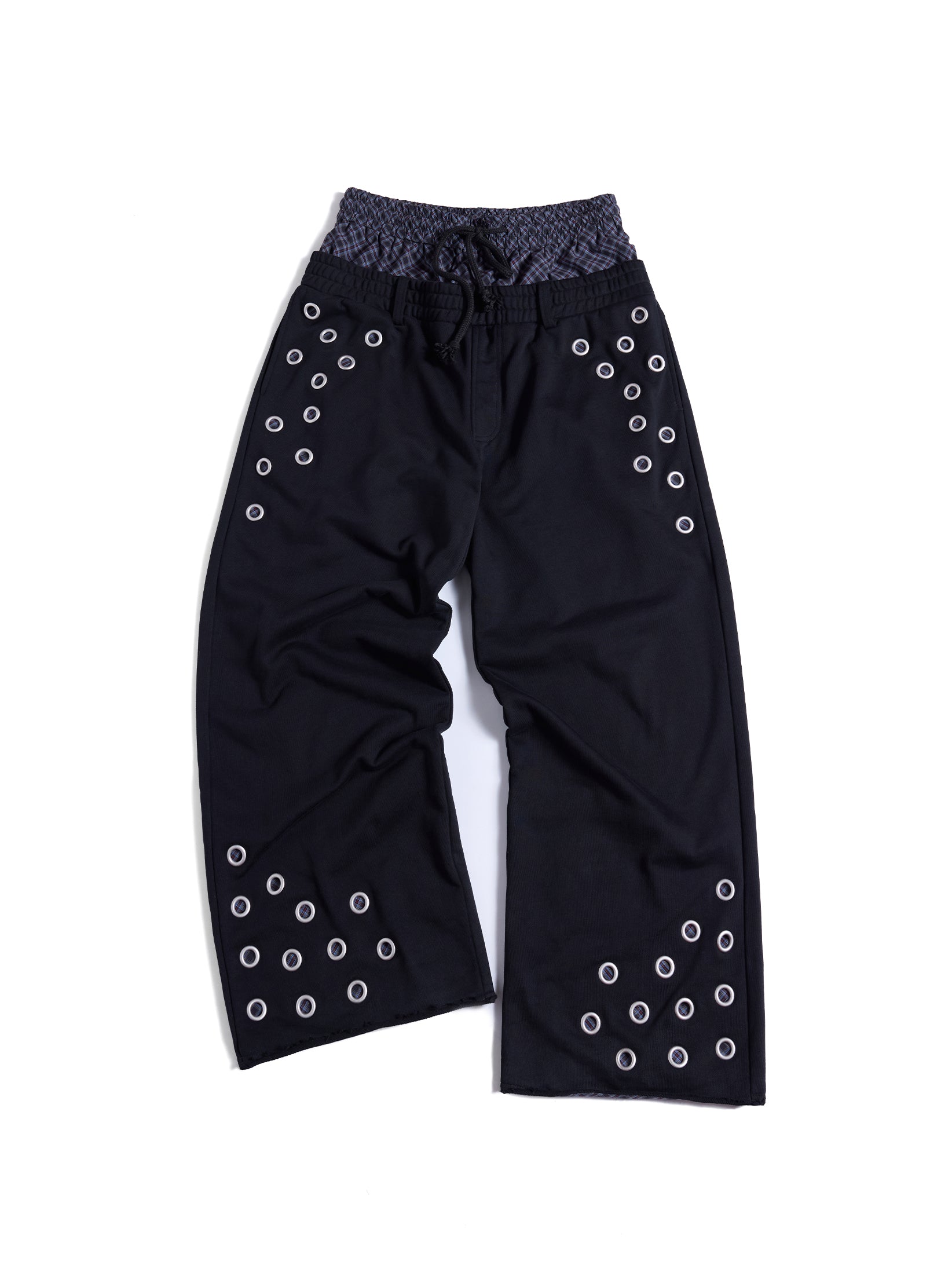 HAS2SONS Dual Waist Plaid Eyelet Detailed Two-In-One Sweatpants 113