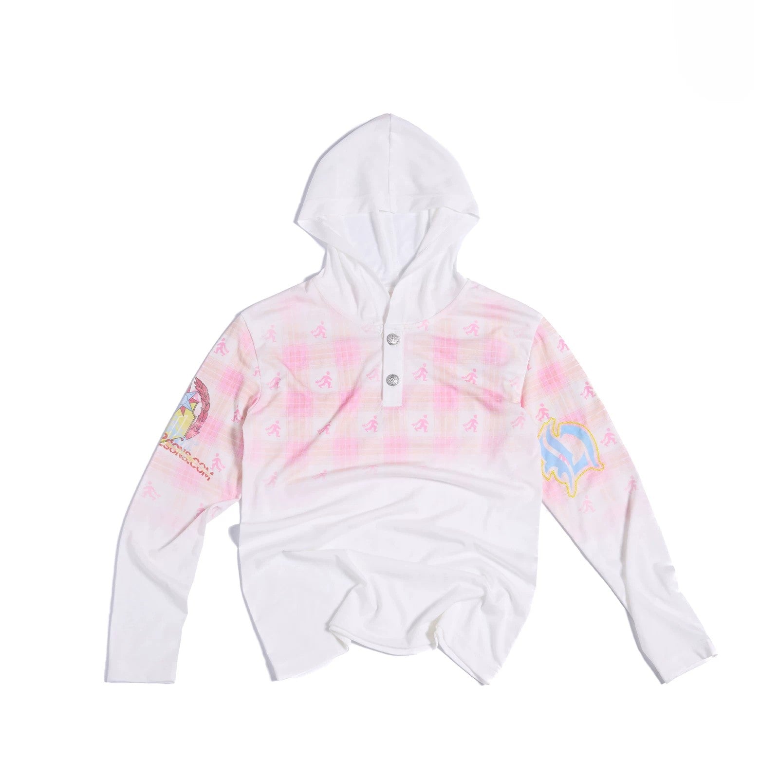 HAS2SONS 26FW Pink Plaid Hooded Henley Tee  111