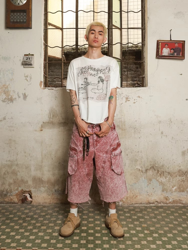 HAS2SONS twill fabric pink stir fried work pants seven quarter shorts