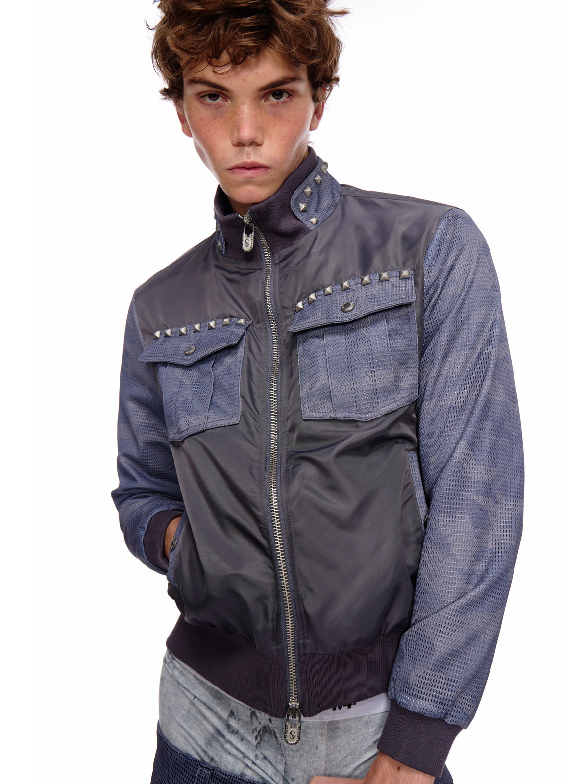 Grey-Blue Camo Double-Collar Jacket 142