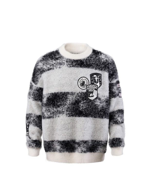 HAS2SONS mink wool sweater with striped jacquard and velvet knit sweater