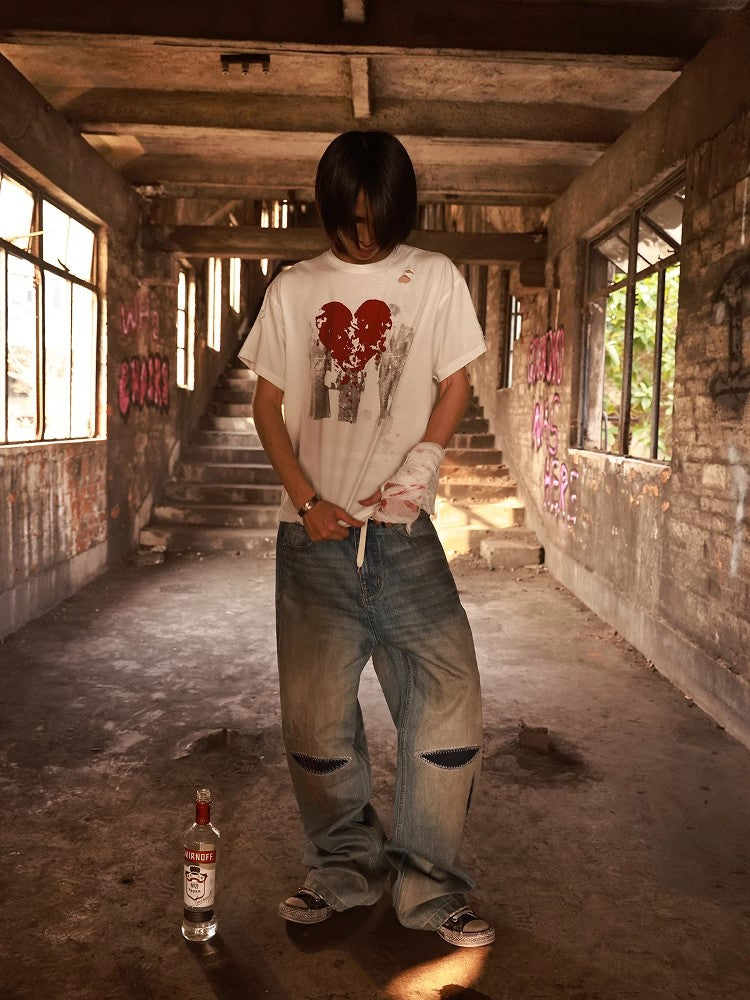 HAS2SONS cotton 40 count 140g handmade perforated short sleeved T-shirt