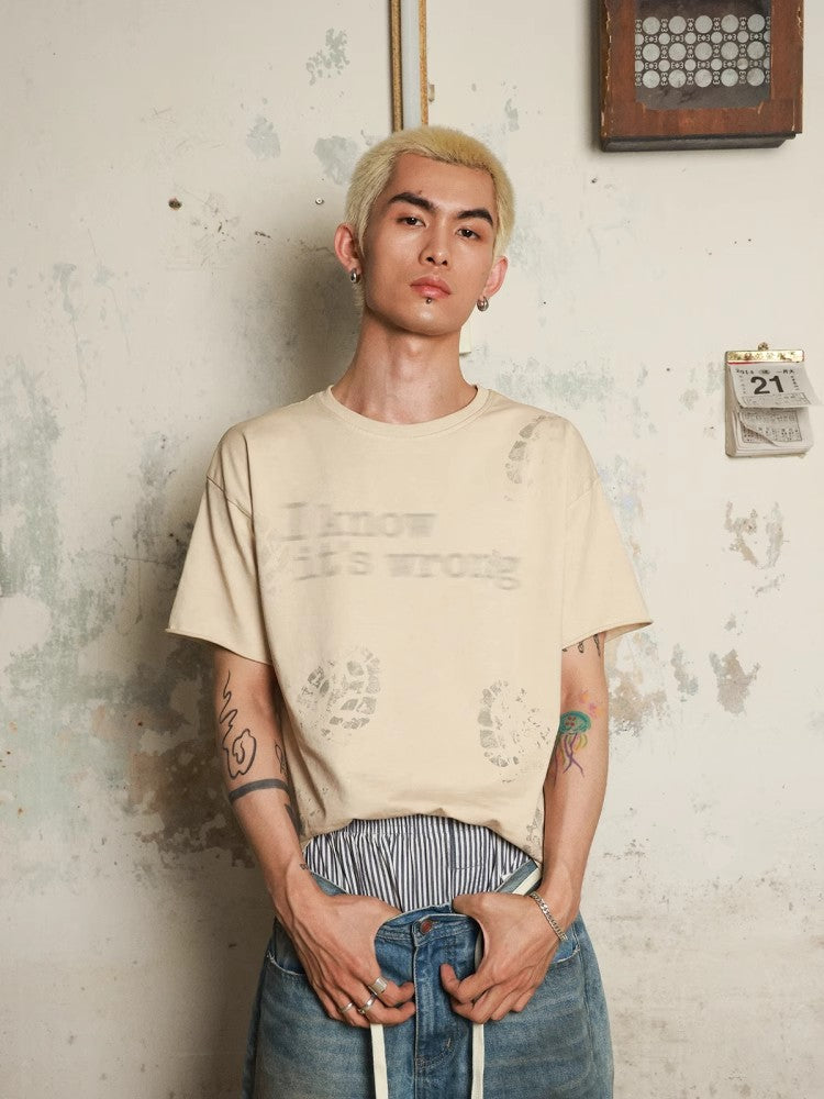 HAS2SONS 245g short and wide ready to wear dyed footprint short sleeved T-shirt