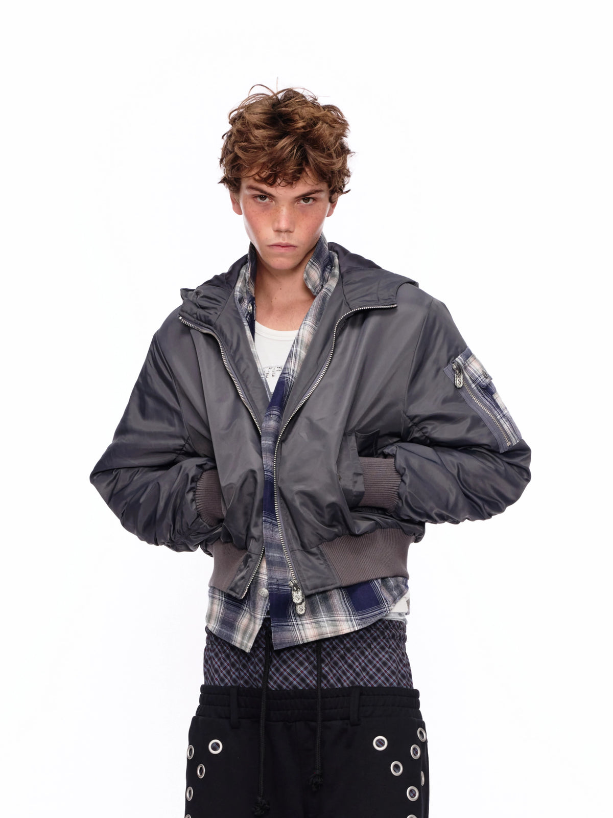 HAS2SONS 26FW Patch Badge Plaid Bomber Puffer Jacke 137