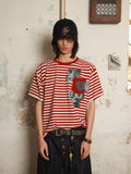 HAS2SONS Horizontal Stripe Printed Red Lightweight Breathable T-shirt