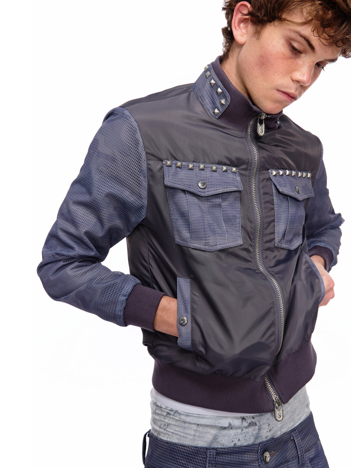 Grey-Blue Camo Double-Collar Jacket 142
