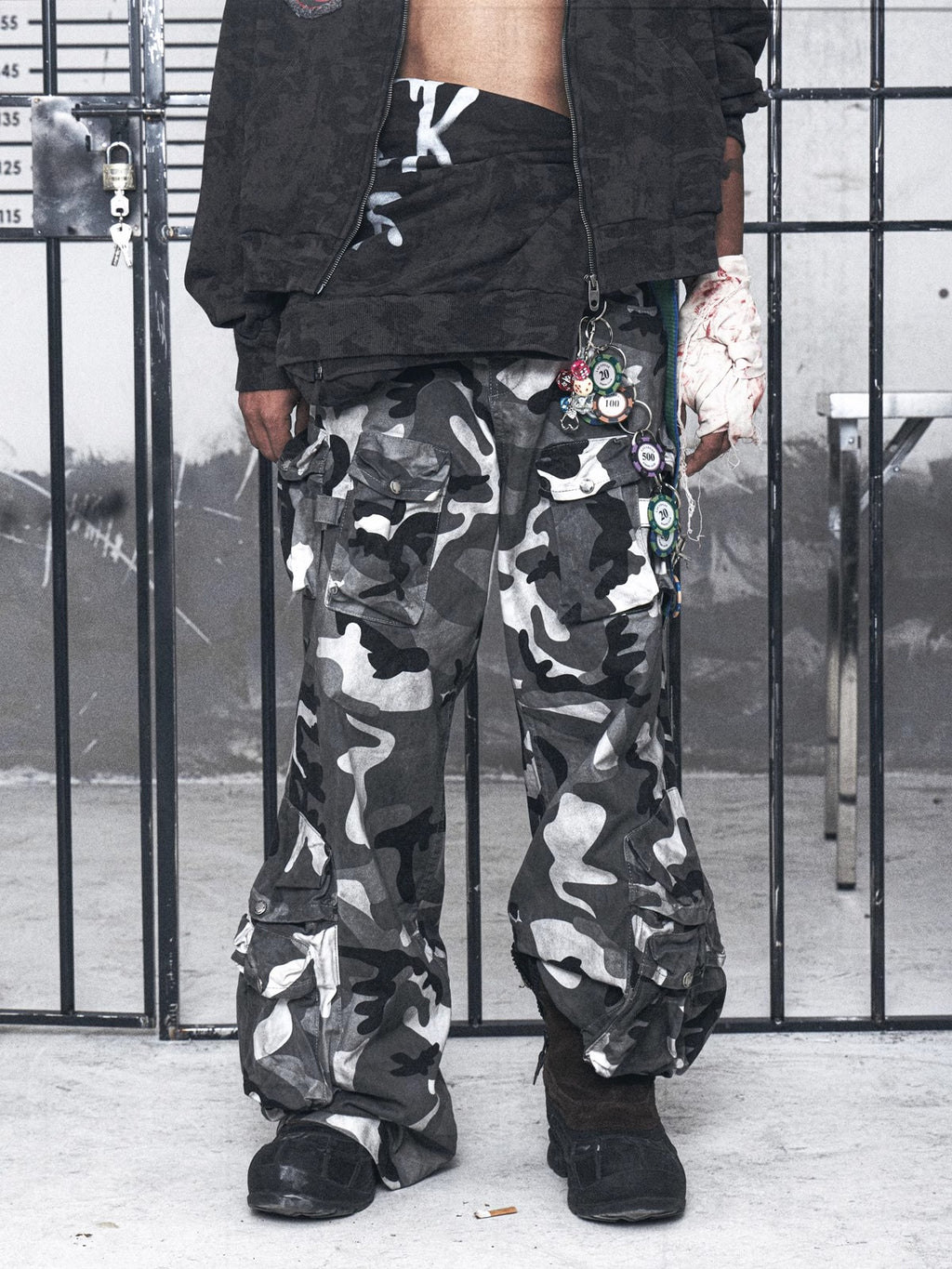 HAS2SONS American retro gray loose camouflage pants