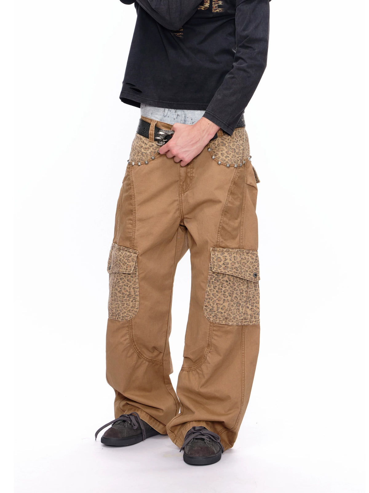 HAS2SONS 26FW Khaki Leopard Studded Barrel Pants 132