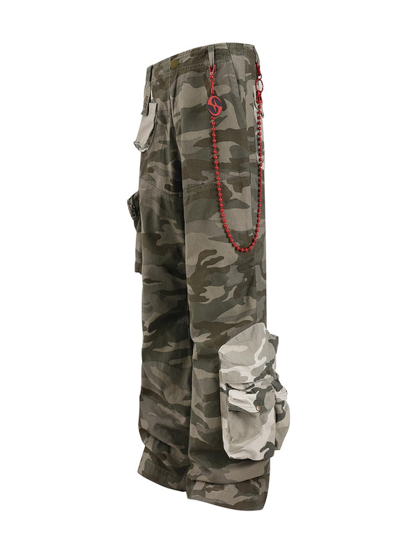 HAS2SONS American retro camouflage patchwork multi pocket pants