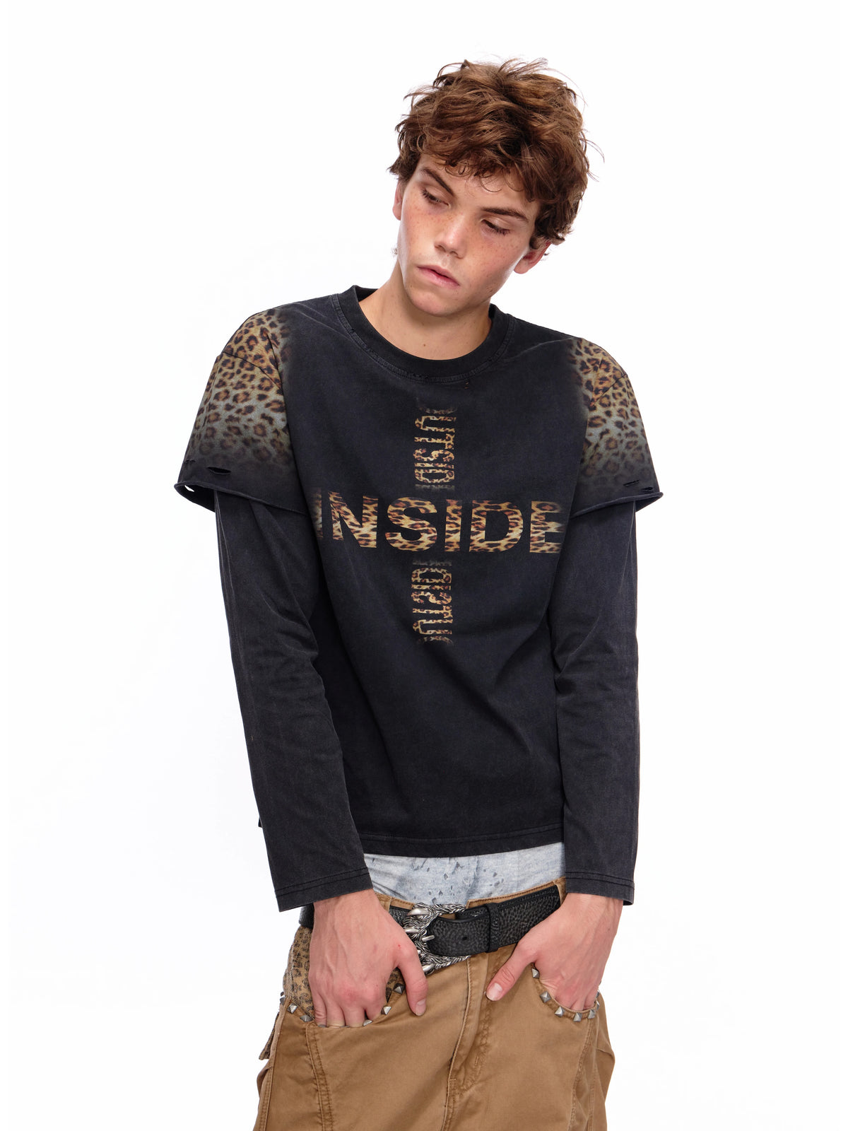 “Meme Oriented” Leopard Layered-Look T-Shirt 118