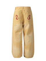 HAS2SONS loose baggy splashed ink distressed yellow pants