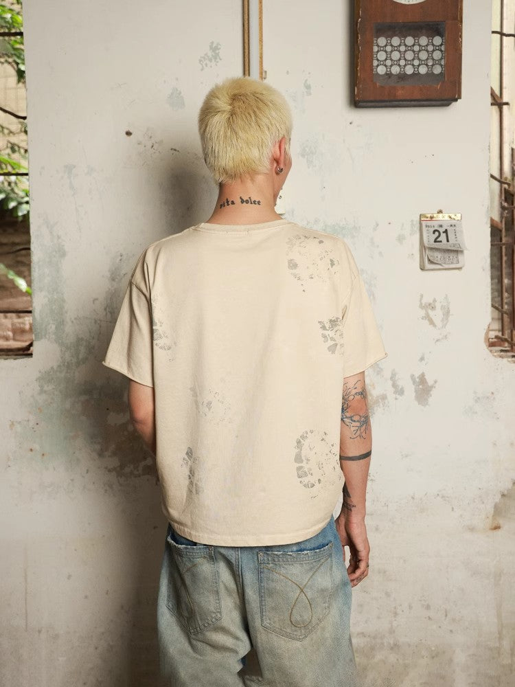 HAS2SONS 245g short and wide ready to wear dyed footprint short sleeved T-shirt