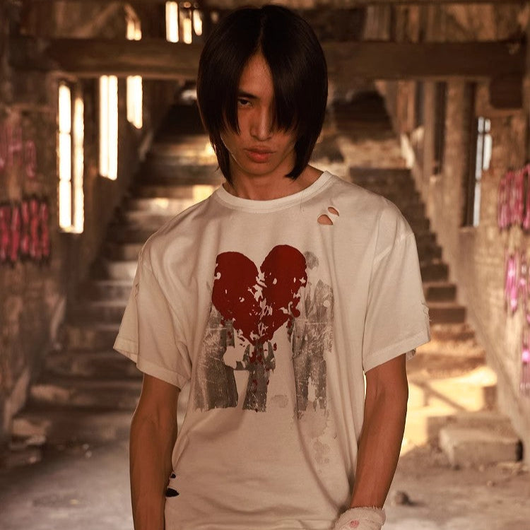 HAS2SONS cotton 40 count 140g handmade perforated short sleeved T-shirt