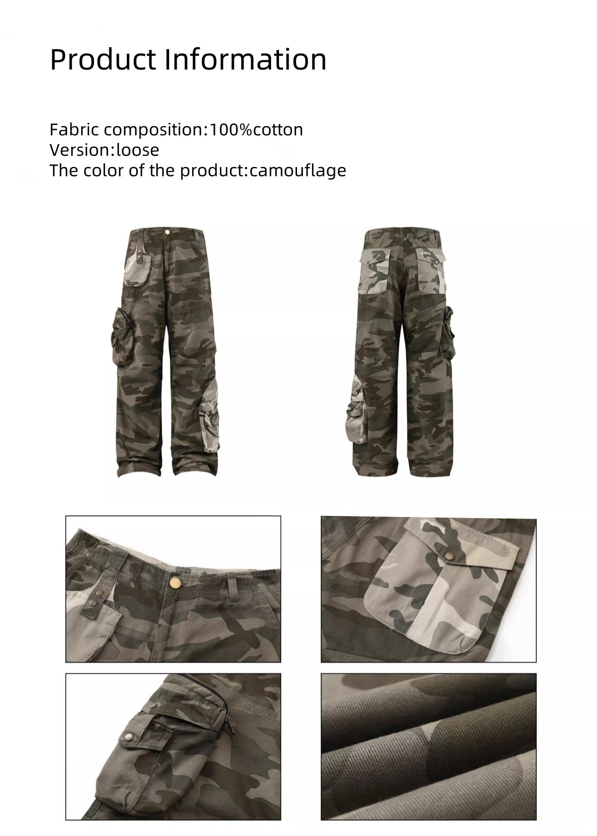 HAS2SONS American retro camouflage patchwork multi pocket pants