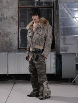 HAS2SONS curved knife short fur collar camouflage jacket bomber