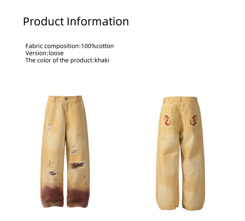 HAS2SONS loose baggy splashed ink distressed yellow pants