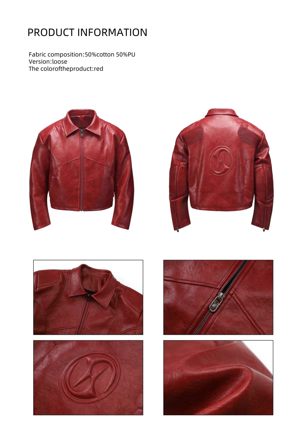 HAS2SONS red curved blade sleeve PU leather jacket