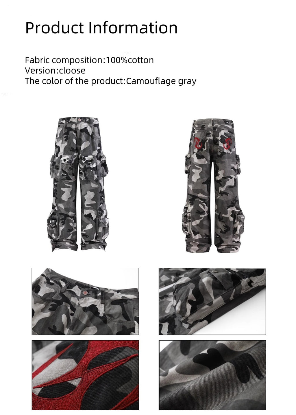 HAS2SONS American retro gray loose camouflage pants