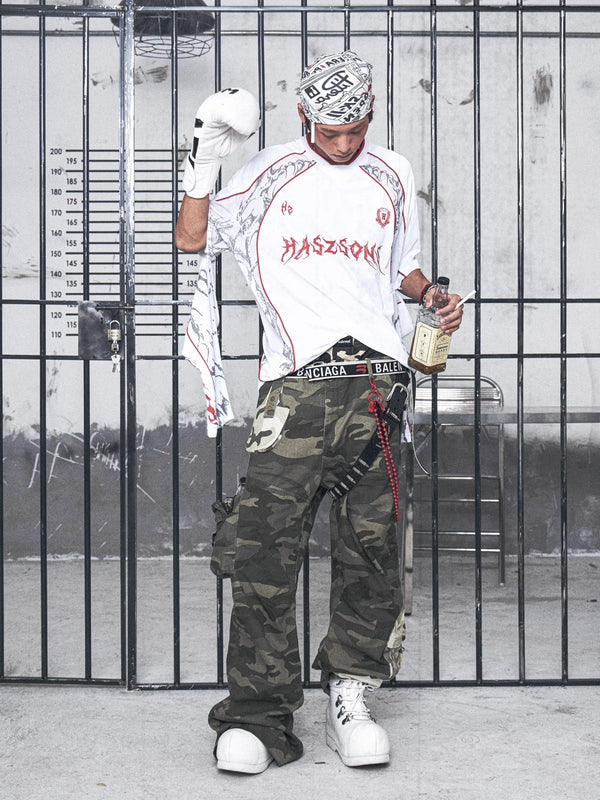 HAS2SONS American retro camouflage patchwork multi pocket pants