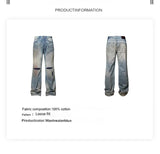 HAS2SONS washed blue straight leg wipe dirty jeans