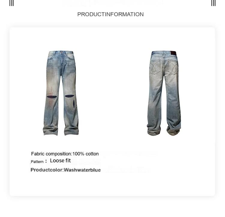 HAS2SONS washed blue straight leg wipe dirty jeans