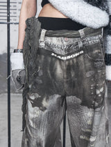 HAS2SONS Fake Two piece Underwear Wearing Baggy Jeans