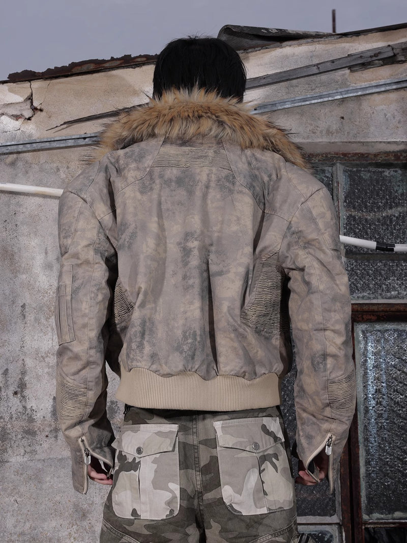 HAS2SONS curved knife short fur collar camouflage jacket bomber