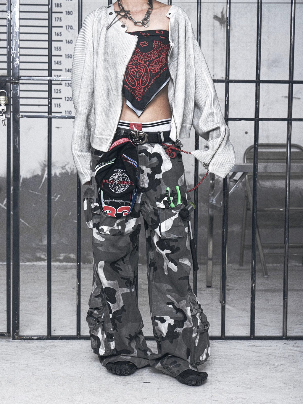 HAS2SONS American retro gray loose camouflage pants