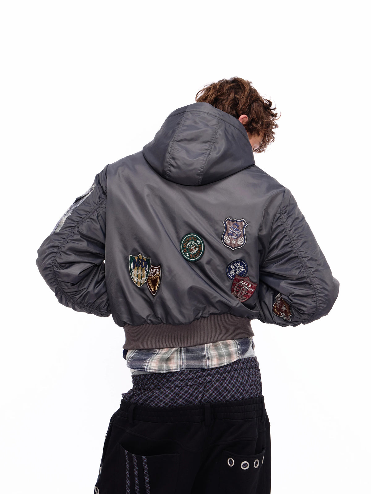 HAS2SONS 26FW Patch Badge Plaid Bomber Puffer Jacke 137