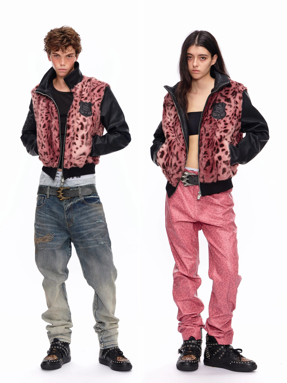 Pink Leopard Faux Mink Varsity Jacket 128