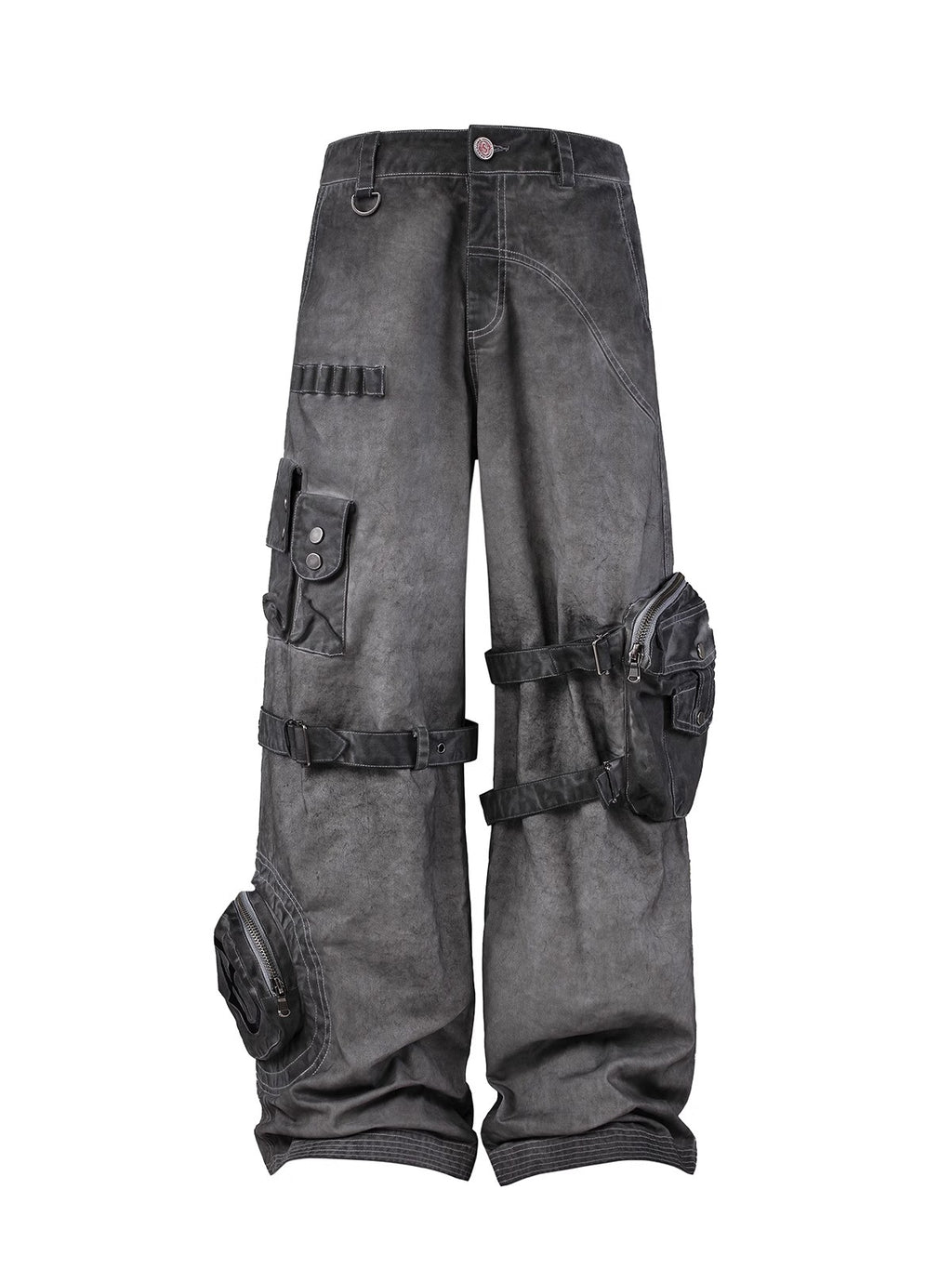 複数のポケットとワークパンツ用のシェルデザインを備えた古い継ぎ合わせた頑丈なストラップを作成します