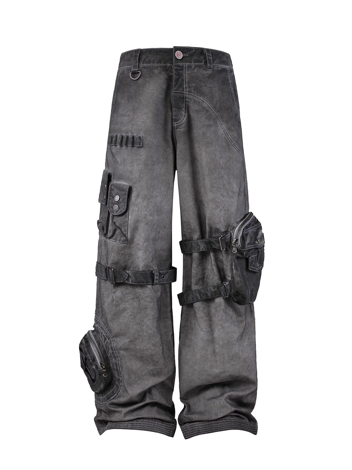 複数のポケットとワークパンツ用のシェルデザインを備えた古い継ぎ合わせた頑丈なストラップを作成します