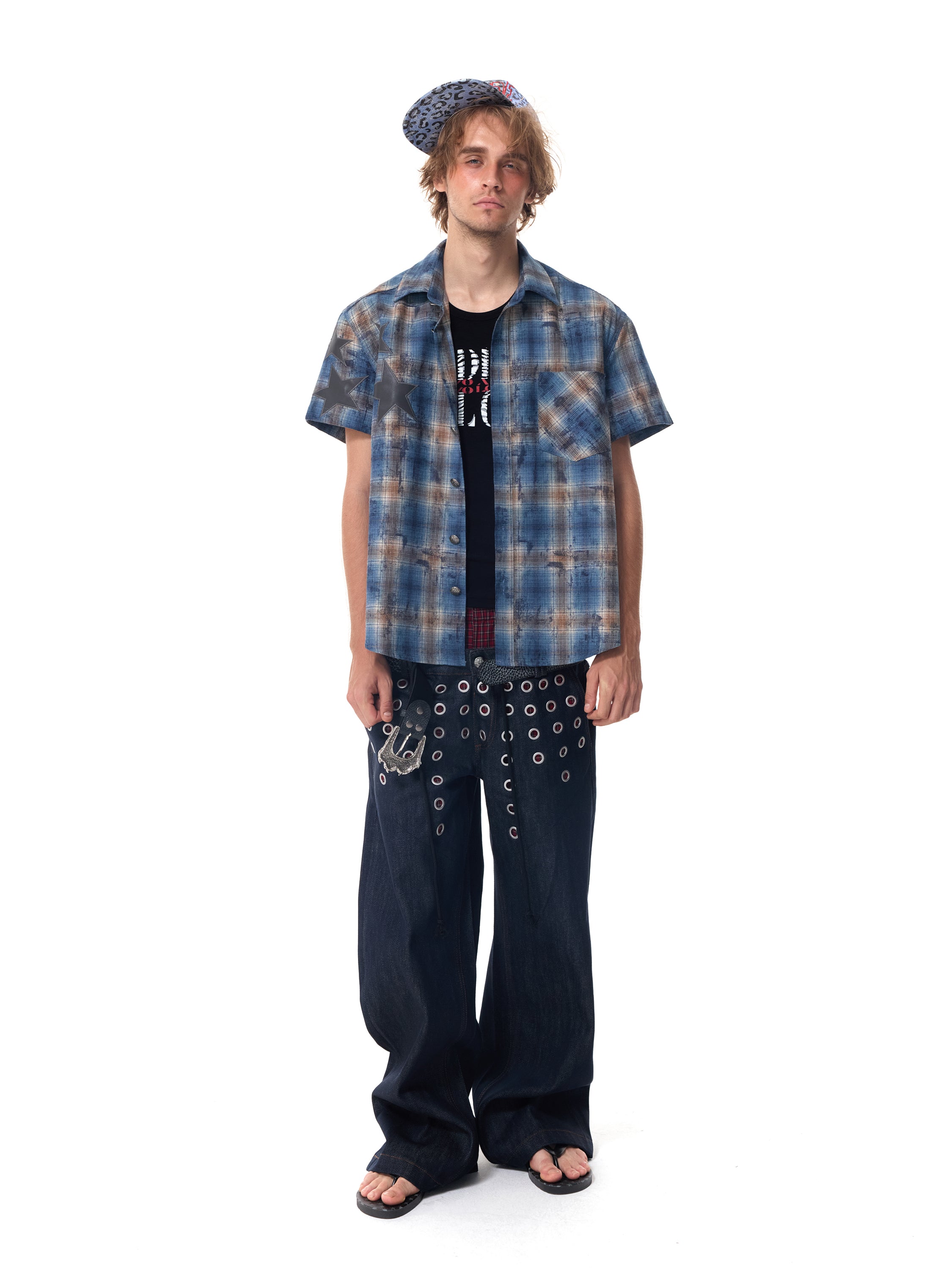 HAS2SONS Blue Plaid Star Boxy Shirt 110