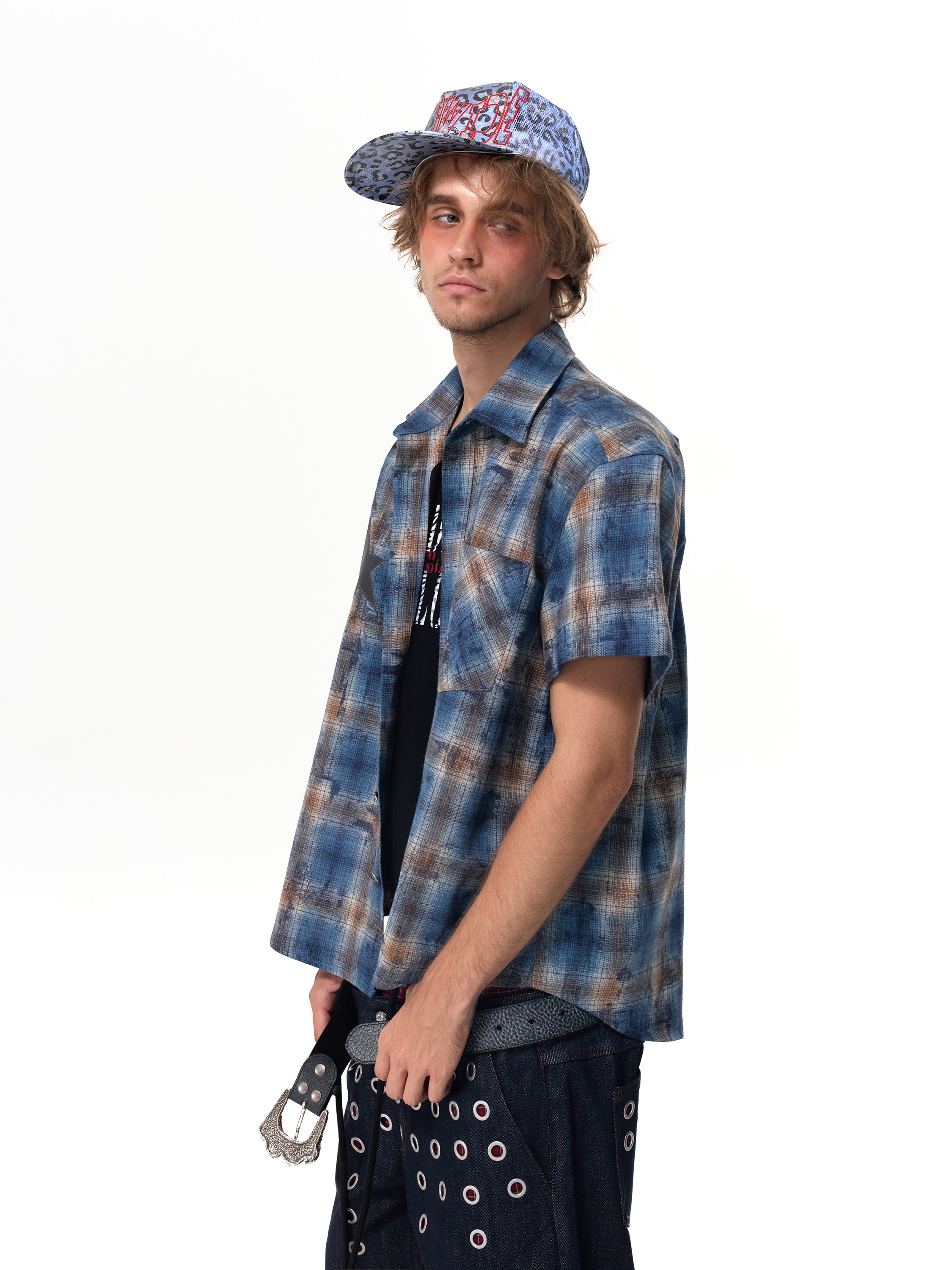 HAS2SONS Blue Plaid Star Boxy Shirt 110