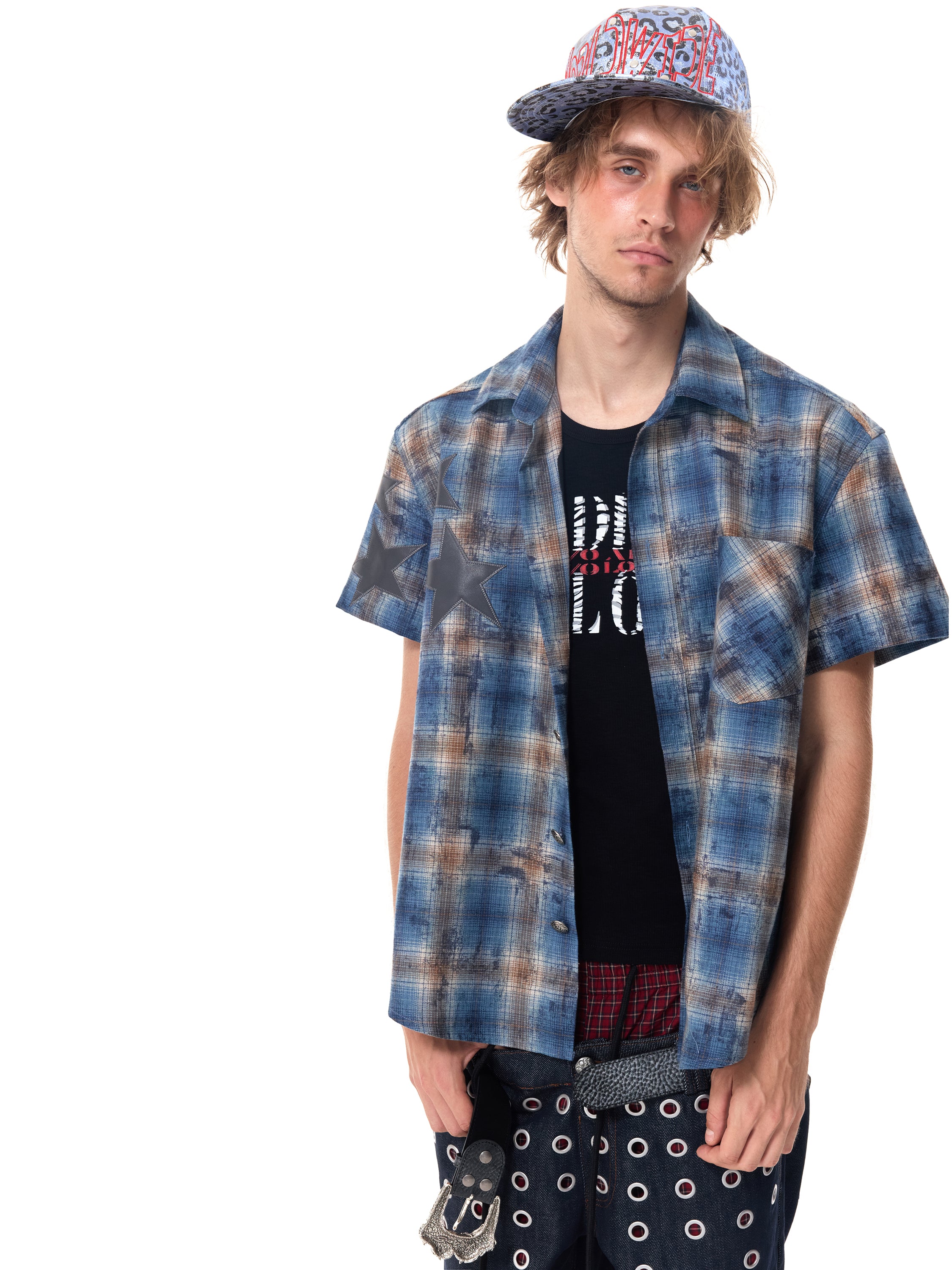 HAS2SONS Blue Plaid Star Boxy Shirt 110