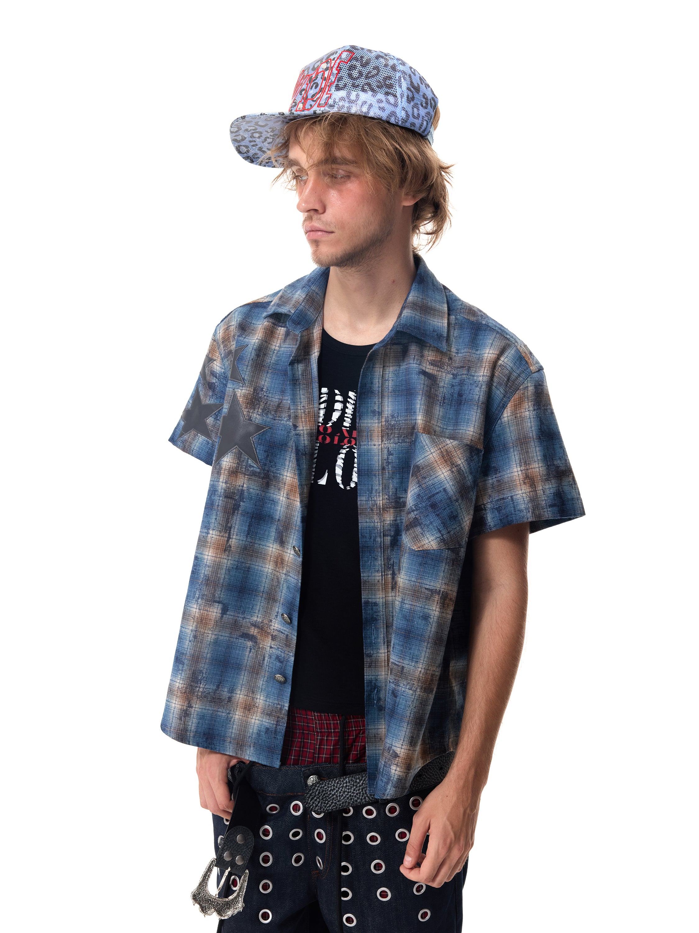 HAS2SONS Blue Plaid Star Boxy Shirt 110