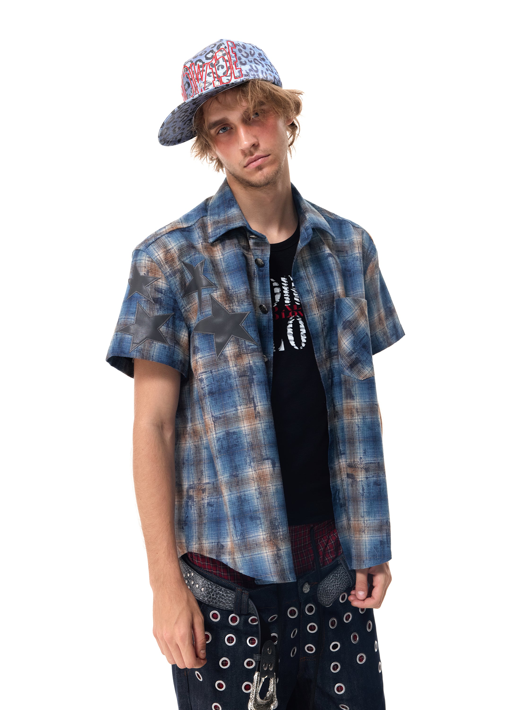 HAS2SONS Blue Plaid Star Boxy Shirt 110