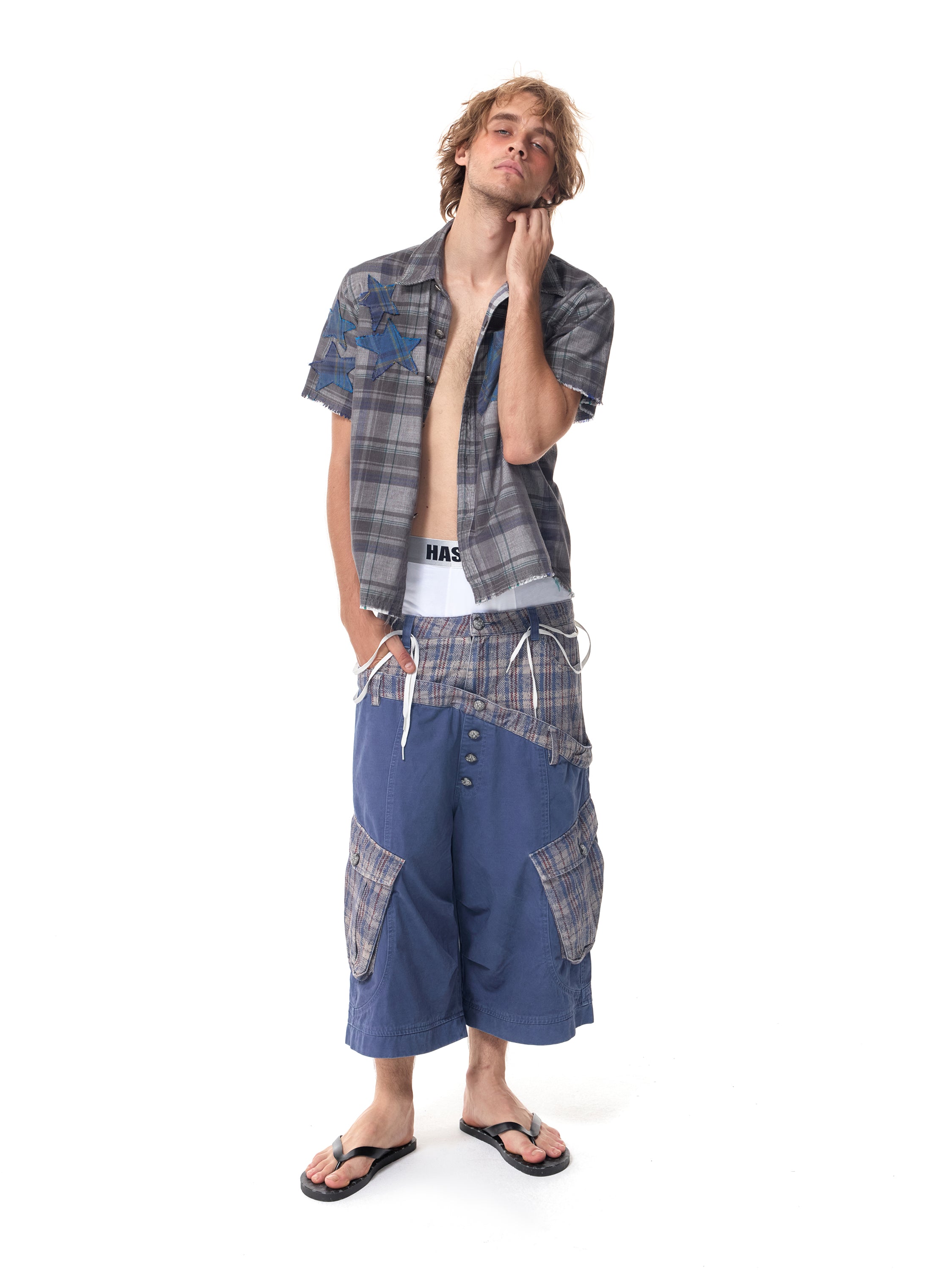 HAS2SONS 26FW Patchwork Dual‑Waist Street Cropped Pants 107