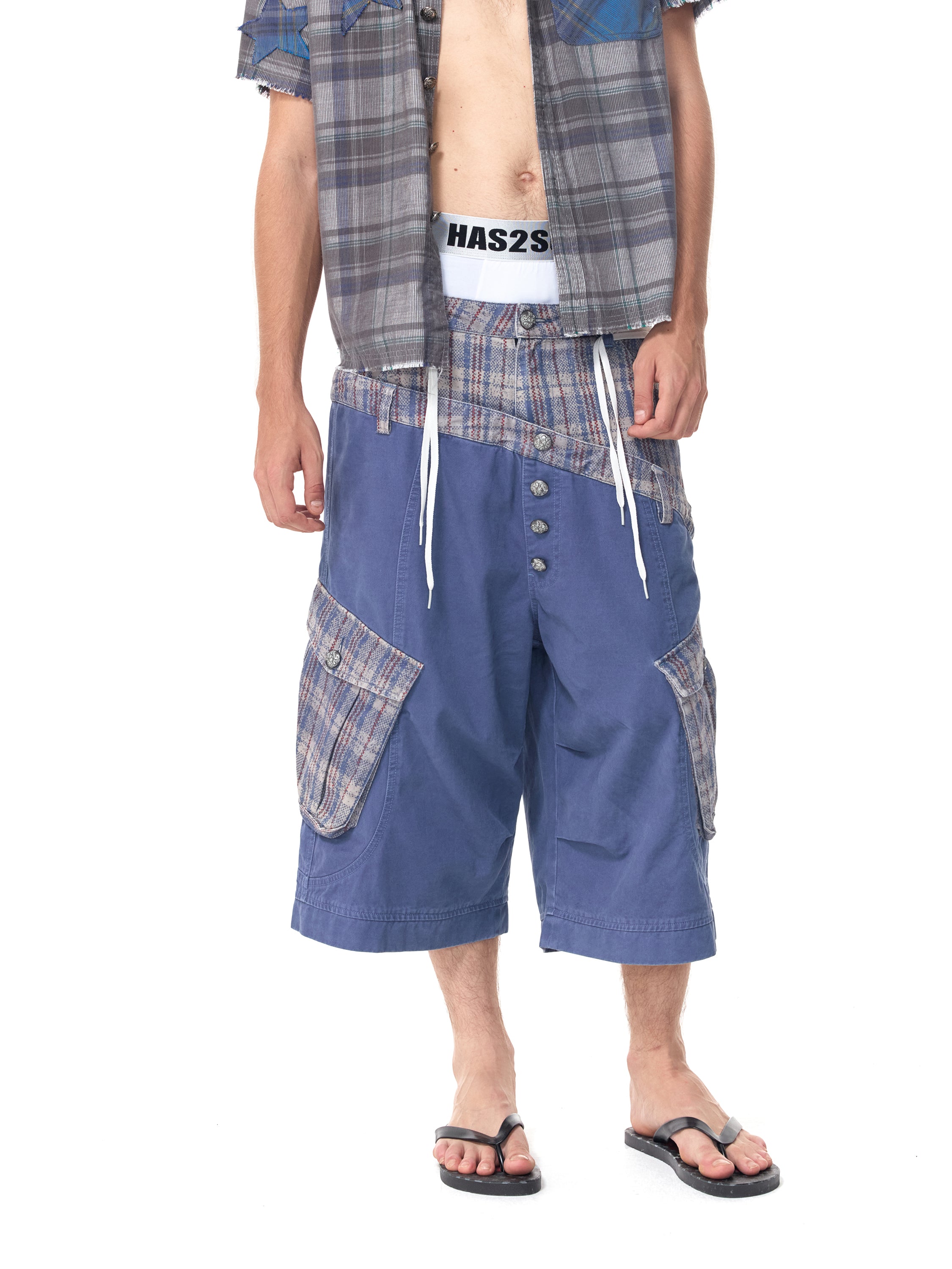 HAS2SONS 26FW Patchwork Dual‑Waist Street Cropped Pants 107
